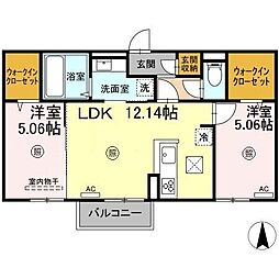 D-room桜　I棟 1階2LDKの間取り