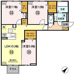 KENTA金田西 1階3LDKの間取り