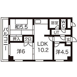 エスパシオ大町II 4階3LDKの間取り