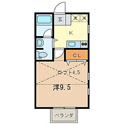 カーサ　ポンテ 2階1Kの間取り