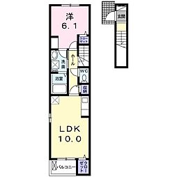 リジエール・ウエスト 2階1LDKの間取り