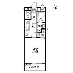 リコルテヴェルソー 1Kの間取図画像