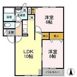 グランメール篠田　Ｃ 1階2LDKの間取り