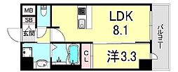 プレサンスブルーム新神戸 9階1LDKの間取り