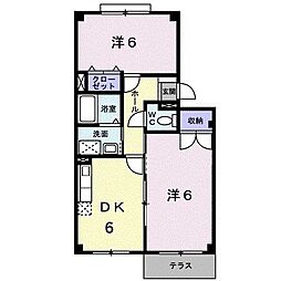 サニーサイドＢ 1階2DKの間取り