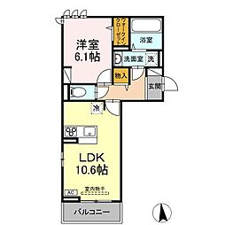 クレール 2階1LDKの間取り