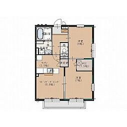 ヴィルヌーブ・パルC棟 2階2LDKの間取り