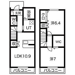 グランドゥール1 2LDKの間取図画像