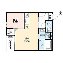 CRASTINE大杉(クラスティーネオオスギ) 2階1LDKの間取り