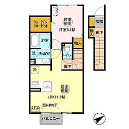 JR鹿島線 鹿島神宮駅 7.4kmの賃貸アパート 2階1LDKの間取り