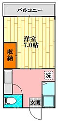 サンシティー平光 2階1Kの間取り