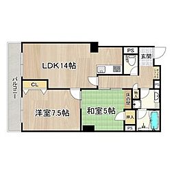 レヴィア北白川 408 4階2LDKの間取り