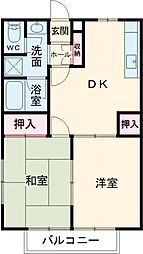 K2コーポラス十五社 2階2DKの間取り
