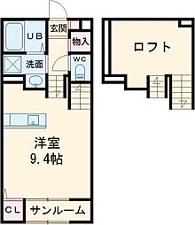 エバリュード・カーサ 2階1Kの間取り