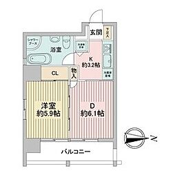 レインボーピア記念橋 1DKの間取図画像