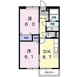 サンライズヒル 2DKの間取図画像