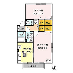 シャルマン稲里 1階2DKの間取り
