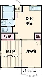 グリーンパーク 2階2DKの間取り