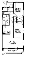 セントフィールド 3階2LDKの間取り