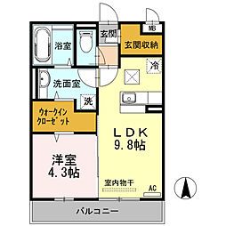 パステルリーフA 1LDKの間取図画像