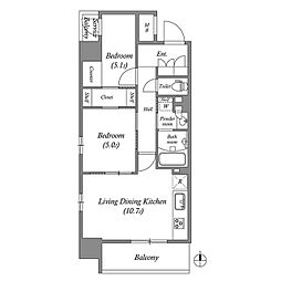 コスモグラシア三ノ輪 2LDKの間取図画像