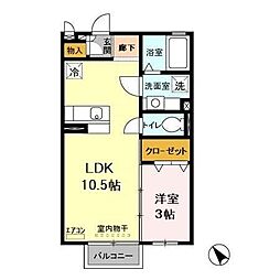 メゾン・ド・グリシーヌ 2階1LDKの間取り