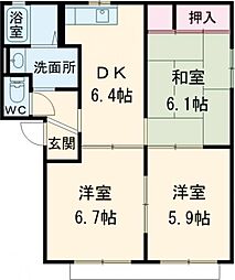 バリュージュ新家A棟 3DKの間取図画像