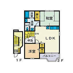 小田急小田原線 本厚木駅 バス8分 片岸下車 徒歩3分の賃貸アパート 2階2LDKの間取り