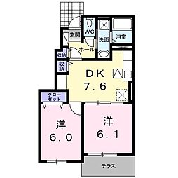 グランコート美祢 2DKの間取図画像