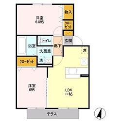 カーサドマーニ 2LDKの間取図画像