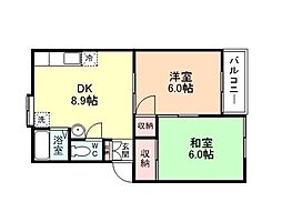 コーポマウントビューA 2DKの間取図画像