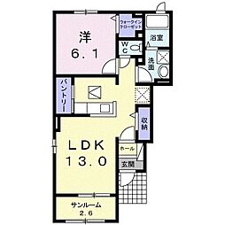グランヒルズB 1LDKの間取図画像