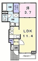 プランドール粟津 1LDKの間取図画像