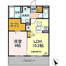 シャルマン栗田 1階1LDKの間取り
