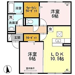 アークパレ　B棟 1階2LDKの間取り