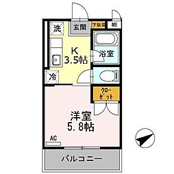 レジデンスエコー 1Kの間取図画像