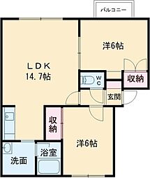 フリューゲル 2LDKの間取図画像