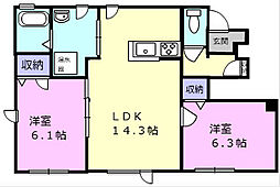 ジャズシティ1 2LDKの間取図画像