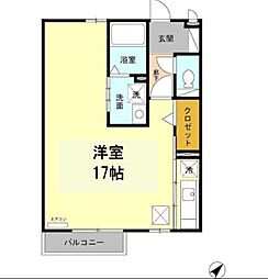 レセンテ下之宮 1階ワンルームの間取り