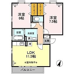 リビングタウン双葉　Ａ/Ｂ 3階2LDKの間取り