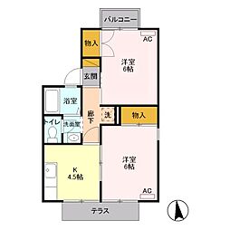 セジュール千木良　Ｂ 1階2Kの間取り