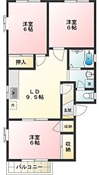 コートハウス富士 1階3DKの間取り