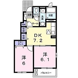アクアシャイン 2DKの間取図画像