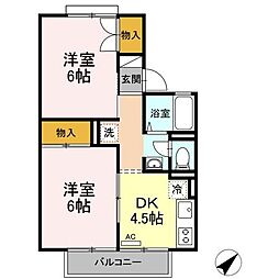 セジュール南瀬戸 2DKの間取図画像