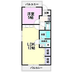 キャッスルミニ松園 2階1LDKの間取り