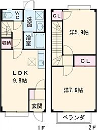 アイハウス 1階2LDKの間取り