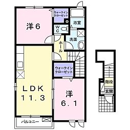 グランデ・ソレイユＤ 2階2LDKの間取り