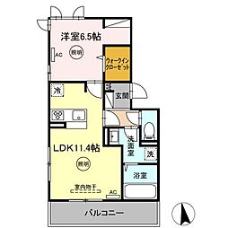 ボヌールK 2階1LDKの間取り