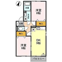 ツインズコート稲田　Ａ/Ｂ/Ｃ 2階2DKの間取り
