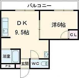 サニーコート菜畑 2階1LDKの間取り
